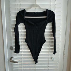 ZARA black ribbed bodysuit - SMALL